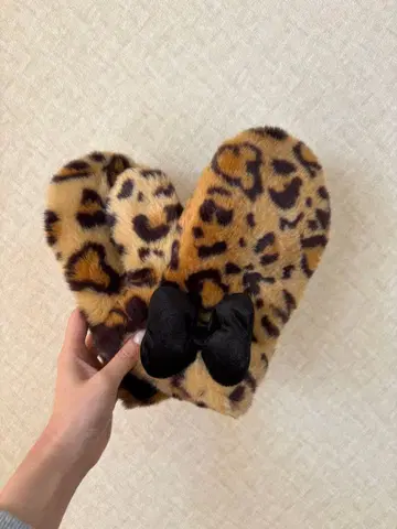 레오파드 무늬 미니 인조 모피 미튼