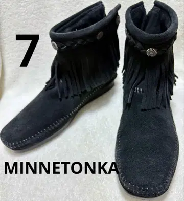 미사용 새상품 MINNETONKA 블랙 모카신 부츠 백지퍼 7