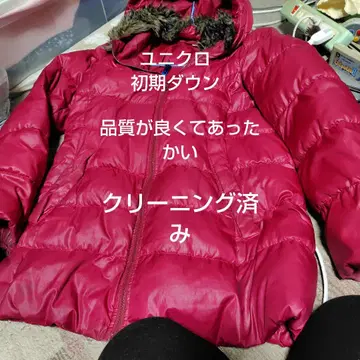 초기 유니클로 여성용 레드 다운 자켓 L 사이즈 퍼 포함
