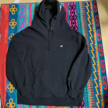 Champion 블랙 후드 부착 후드티 리버스웨이브