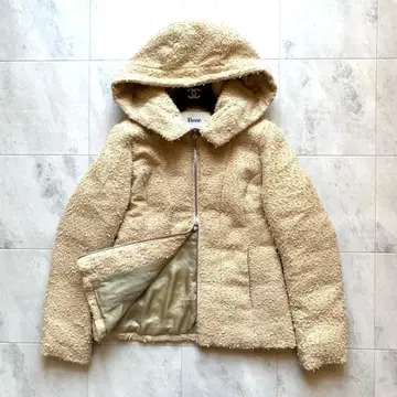 새상품급 르네 트위드 다운 자켓 숏 기장 후드 베이지 34