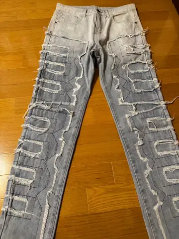 데미지 데님 팬츠 그라데이션 그레이