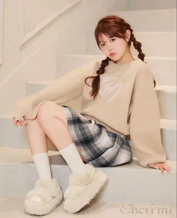 셰리미 Cherimi 퍼 샌들 베이지 Rady 미사용 박스 있음