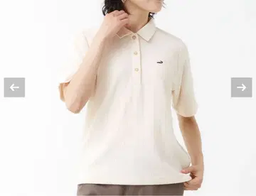 CROCODILE 아이보리 리브 편직 피케 셔츠 반팔