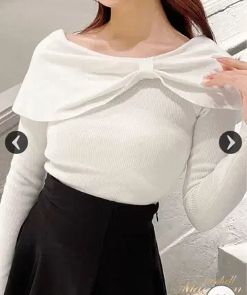 미셸 마카롱 리본 오프숄더 니트탑