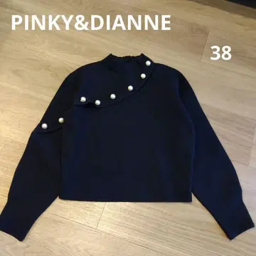 핑키앤다이안 토미하리 아이 콜라보 펄 버튼 니트 네이비