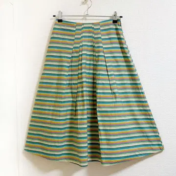 호코모모라 롱 스커트 코튼 그린 플레어 스커트