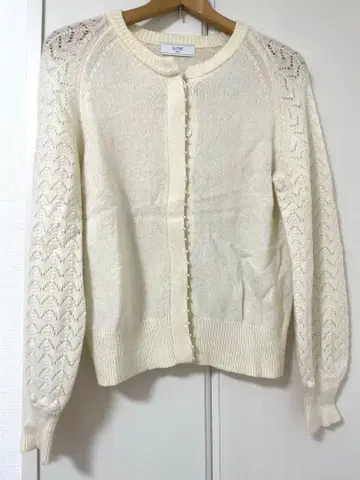 아이보리 레이스 편직 긴팔 가디건