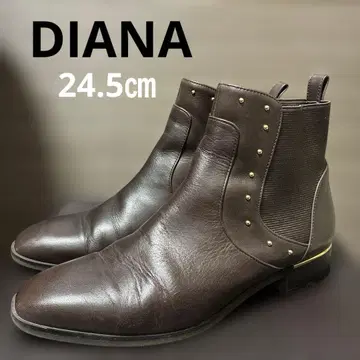 DIANA 스터드 브라운 가죽 사이드 고어 부츠
