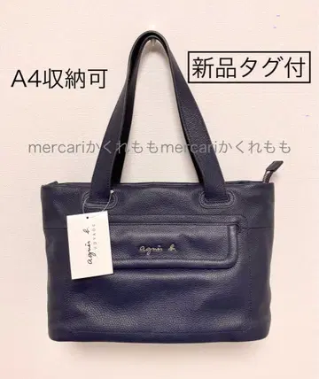 새상품 agnes b. 에네스베 보야주 천연 가죽 로고 토트백 네이비