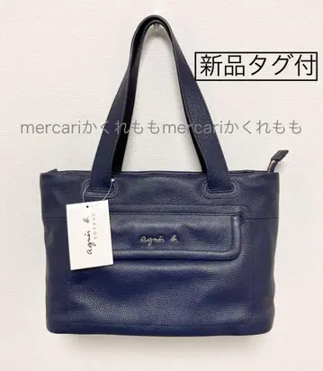 새상품 agnes b. 에네스베 보야주 천연 가죽 로고 토트백 네이비