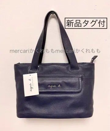 새상품 agnes b. 에네스베 보야주 천연 가죽 로고 토트백 네이비