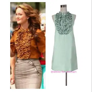 할리우드 여배우 의상 럭셔리 입체 프릴 장식 민트 그린 예쁜 색 원피스