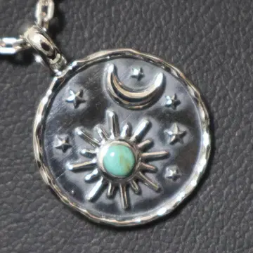 실버925 천연 터콰이즈 포함 달과 태양 펜던트 목걸이 참