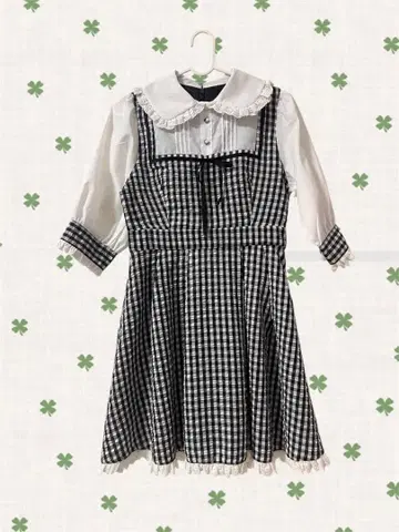 모리걸 갸루 양산 체크 무늬 프릴 원피스