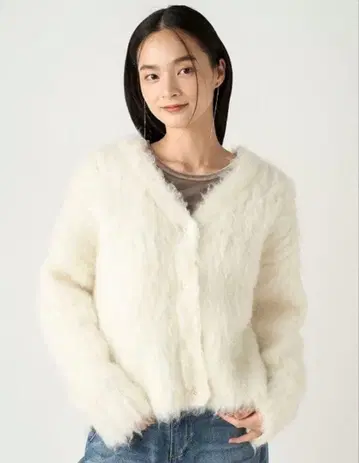 FRAY I.D 모헤어 믹스 샤기 가디건 화이트