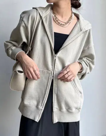 [ 새상품 ] DouDou 피그먼트 지퍼 후드티 베이지