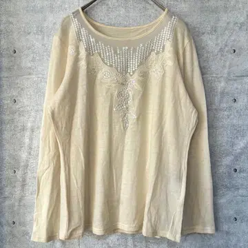 세리자와 긴팔 티셔츠 자수 스팽글 일본제