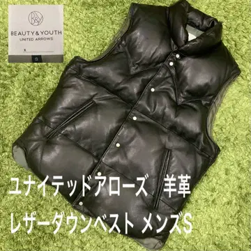 천연 가죽 양가죽 유나이티드 애로우즈 가죽 다운 베스트 남성용 S 블랙