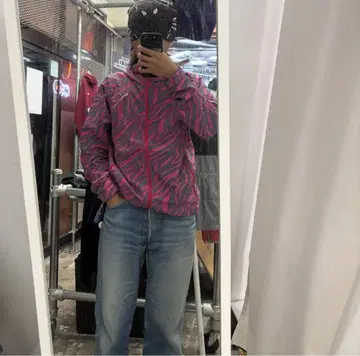 00s PUMA 핑크 제브라 패턴 나일론 자켓 희귀 컬러 y2k