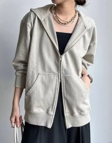 [ 새상품 ] DouDou 두두 피그먼트 지퍼 후드티 베이지