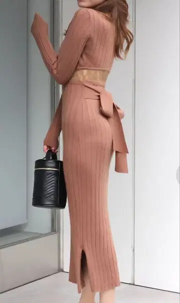 로얄 파티 허리 레이스 리브 타이트 원피스