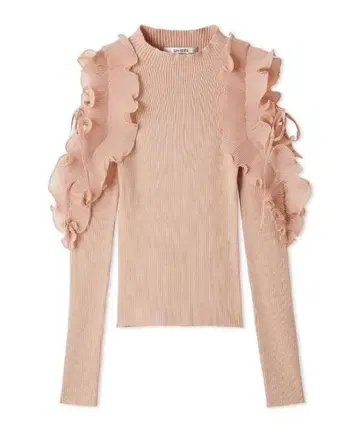 SNIDEL 플리츠 프릴 도킹 니트 풀오버 핑크