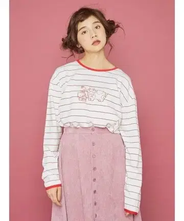 merry jenny HELLO KITTY 보더 롱 T