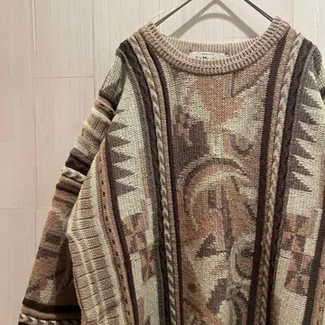 빈티지 3D 니트 구제 의류 레트로 오버 사이즈 레어 베이지 올 패턴