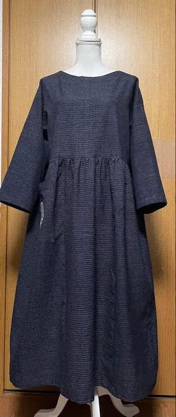 기모노 리메이크 심플 서생 무늬 허리 개더 원피스