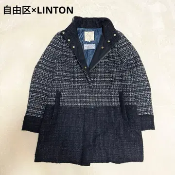 새상품급 자유구 LINTON 트위드 이소재 다운 절개 네이비