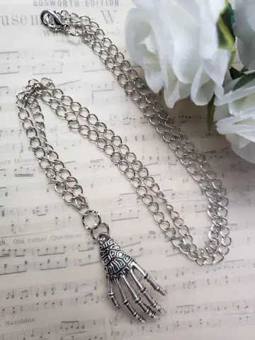 해골 핸드 목걸이 약 60cm 실버 락 고딕 핸드메이드