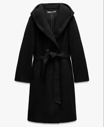 ZARA 소프트 벨트 후드 코트 블랙