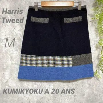 해리스 트위드 쿠미쿄쿠 미니 스커트 모 100% 양모 알파카 패치워크 M