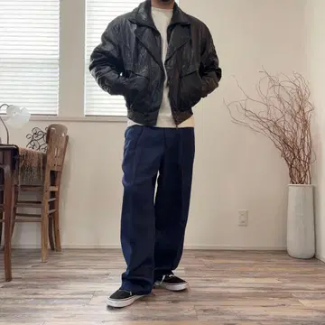 가죽 자켓 L 천연 가죽 라이더스 블루종 짧은 기장 빈티지 구제 의류