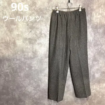 90s~80s 여성용 울 팬츠 안감 포함 와이드 그레이 구제 의류