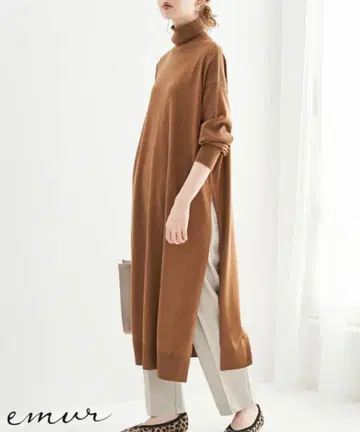 브라운 니트 롱 원피스 터틀넥