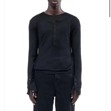 no faith studios 더블 레이어드 버튼 롱 슬리브 롱 T