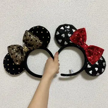 미키 귀 머리띠 블랙 골드 레드