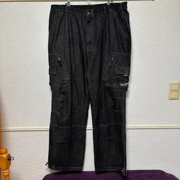 00s archive W&SB 블랙 데님 배기 카고 팬츠 Y2K