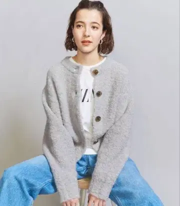 BEAUTY & YOUTH 울 알파카 블렌드 부클레 니트 가디건