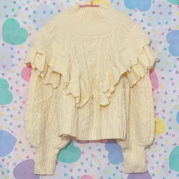 teddy moon 어깨 프릴 케이블 짜임 니트 볼륨 소매 스웨터 한국