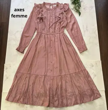 새상품급 axes femme 프릴 리본 원피스 사이즈 M 핑크 레이스