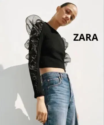ZARA 자라 오간자 상의 튤 슬리브 숏 기장 상의