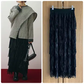 미사용 ESICA 에시카 프린지 내로우 스커트 블랙