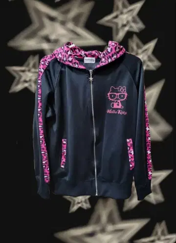 헬로키티 집업 후드티 핑크 레오파드 무늬 y2k 헤이세이