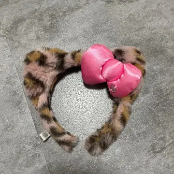 레오파드 무늬 퍼 핑크 리본 머리띠