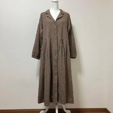 사만사 모스모스 롱 원피스 면 린넨 체크 가을 겨울 내추럴