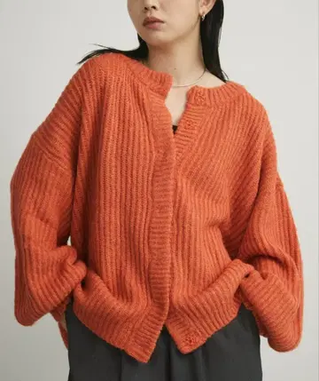오렌지 리브 니트 가디건