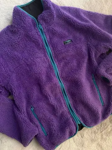 x-girl 플리스 보아 리버서블 점퍼 보라색 블랙